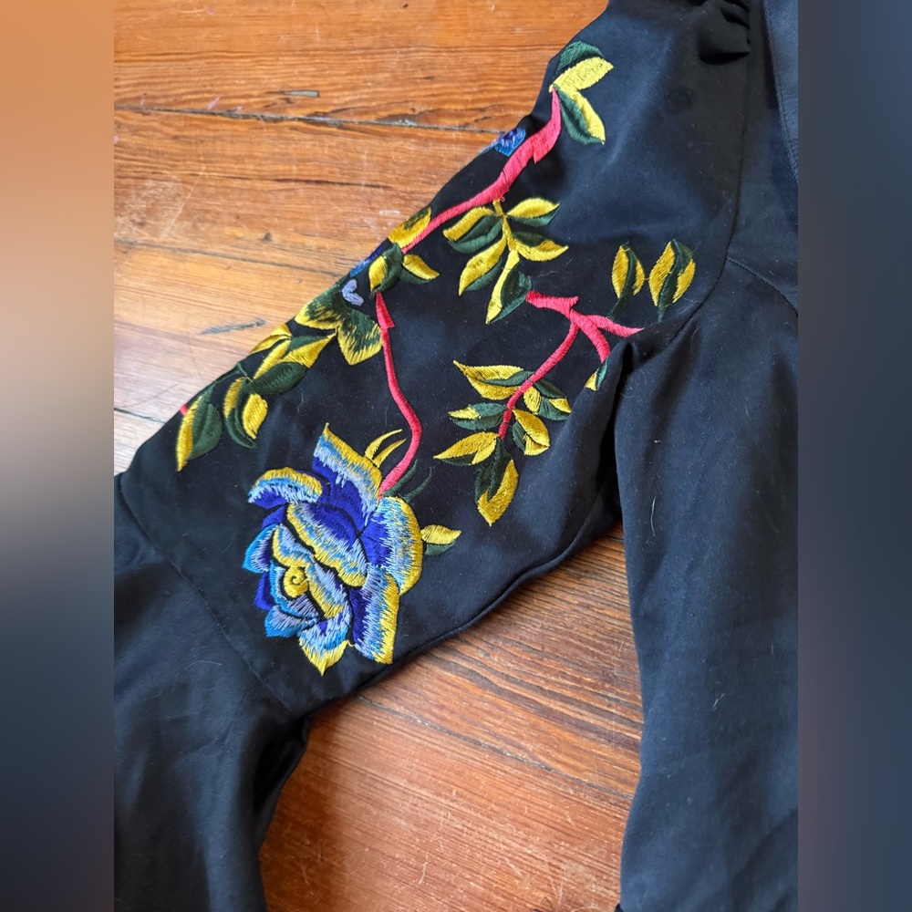 Anthropologie sample sale unique hand embroidered peplum black satin jacket - Picture 3 of 6